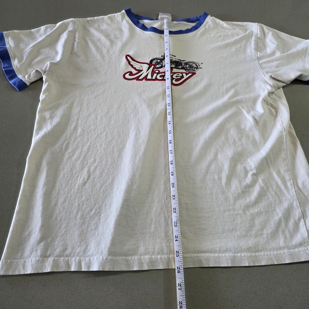 Disney Store Mickey Mouse Motorcycle Ringer Tee White Blue Mens Large 56767 - Picture 4 of 10